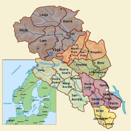 Vestre Toten kommune Nest minst i Oppland i areal: 249,6