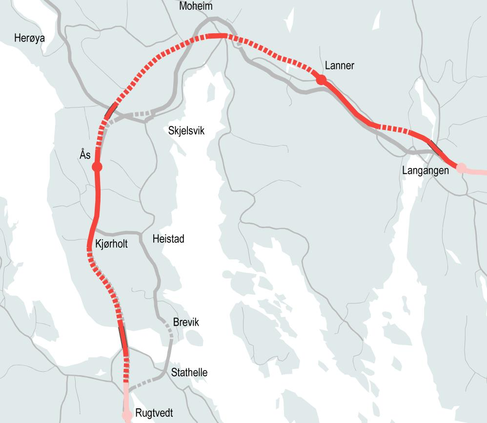 E18 Langangen - Rugtvedt Planstatus Vedtatt KDP september 2015 Oppstart reguleringsplan 2016 Lengde ca 18 km Standard 4 felt 110 km/t 6 Tunneler ca 9 km 3