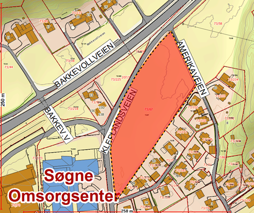 Monan, GB 73/67 Forslagsstiller: Landbruk i gjeldende reguleringsplan, sentrumsformål i kommuneplanen Bolig / seniorboliger Ca.