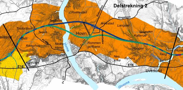 SILING AV ALTERNATIVER FOR STREKNINGEN NYBAKK-ULLERN 43 Vurdering av konsekvenser for alternativene Alternativ 1 har nærføring til tunene på Hovin og Rommen.