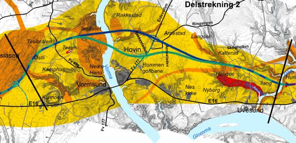 50 SILING AV ALTERNATIVER FOR STREKNINGEN NYBAKK-ULLERN 6.5.3 Delstrekning 2. Tesiåsen-Uåa Verdivurdering Verdisetting av de ulike delområdene er vist i kart under.