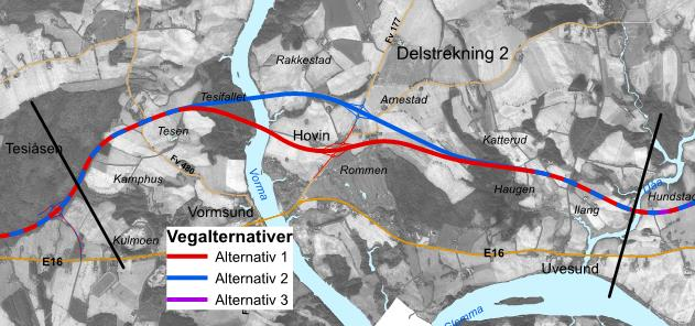 70 SILING AV ALTERNATIVER FOR STREKNINGEN NYBAKK-ULLERN Delstrekning 2: Tesiåsen Uåa Figur 20 Oversikt over alternativer på delstrekning 2 På strekningen Tesiåsen - Uåa er også alternativ 2 som går