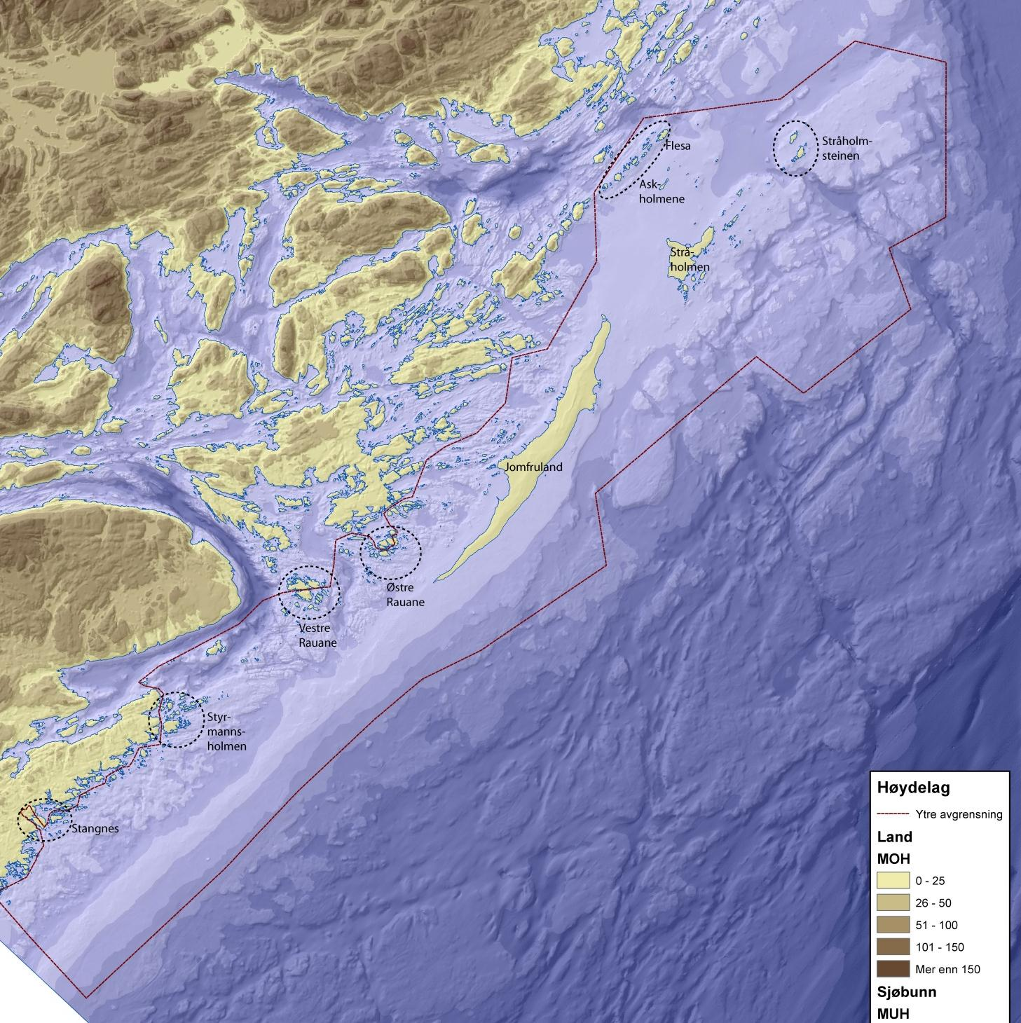 Landskapsanalyse Jomfruland nasjonalpark 42 7 HOVEDOMRÅDE 3: HOLMER OG SKJÆR OG STANGNES PÅ FASTLANDET Området omfatter hele utredningsområdet med unntak av øyene Jomfruland og Stråholmen.