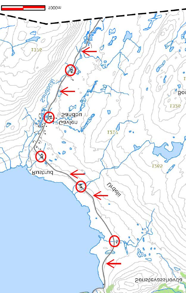 Statens vegvesen Region sør 0601 Numedal 2013-2018 Punkter merket med ring og nr. er spesielt utsatt (bekker). 1. Her er det 3 stikkrenner som "samarbeider", den midtre er hovedbekken. 2. Dette er ett utsatt punkt med 2 bekker.