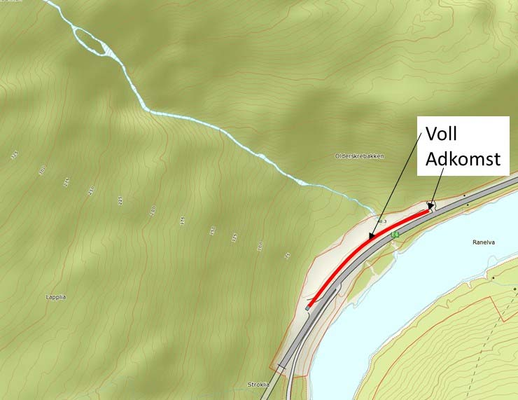 Side: 9 Selv om noe skredmasser vil kunne trenge gjennom dagens adkomstveg i nordøstre ende av vollen, anbefales denne adkomsten opprettholdt.