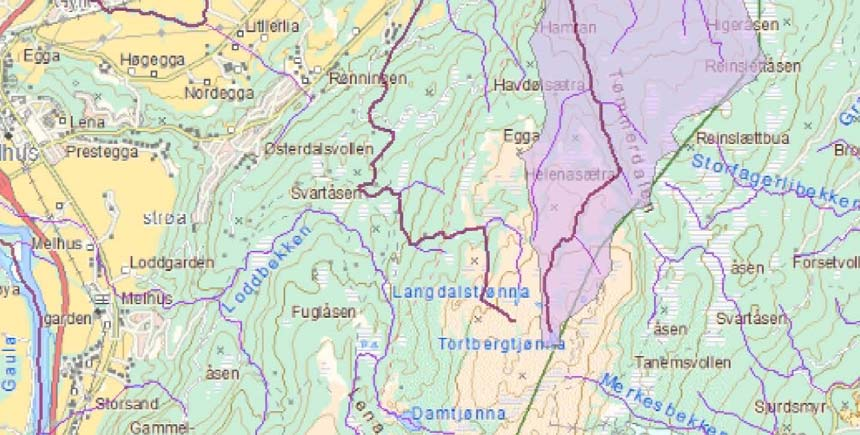 Side: 16 4.4 Ratbekken m/stokkbekken Figur 4 3 Oversikt nedbørfelt Ratbekken m/stokkbekken Ratbekken vurderes som en meget viktig sidebekk til Gaula for laks og spesielt sjøørret.