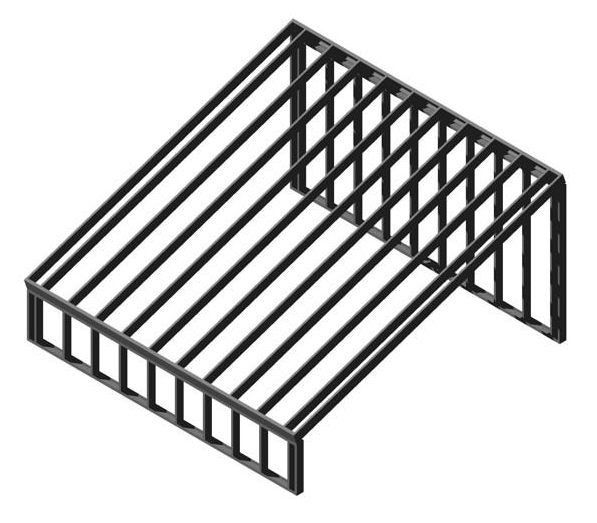 C. Šikmá strecha - zateplenie v rovine strešného plášťa - Krokvový systém Konštrukcia Nosné steny stavby sú umiestnené rovnobežne s hrebeňom strechy.