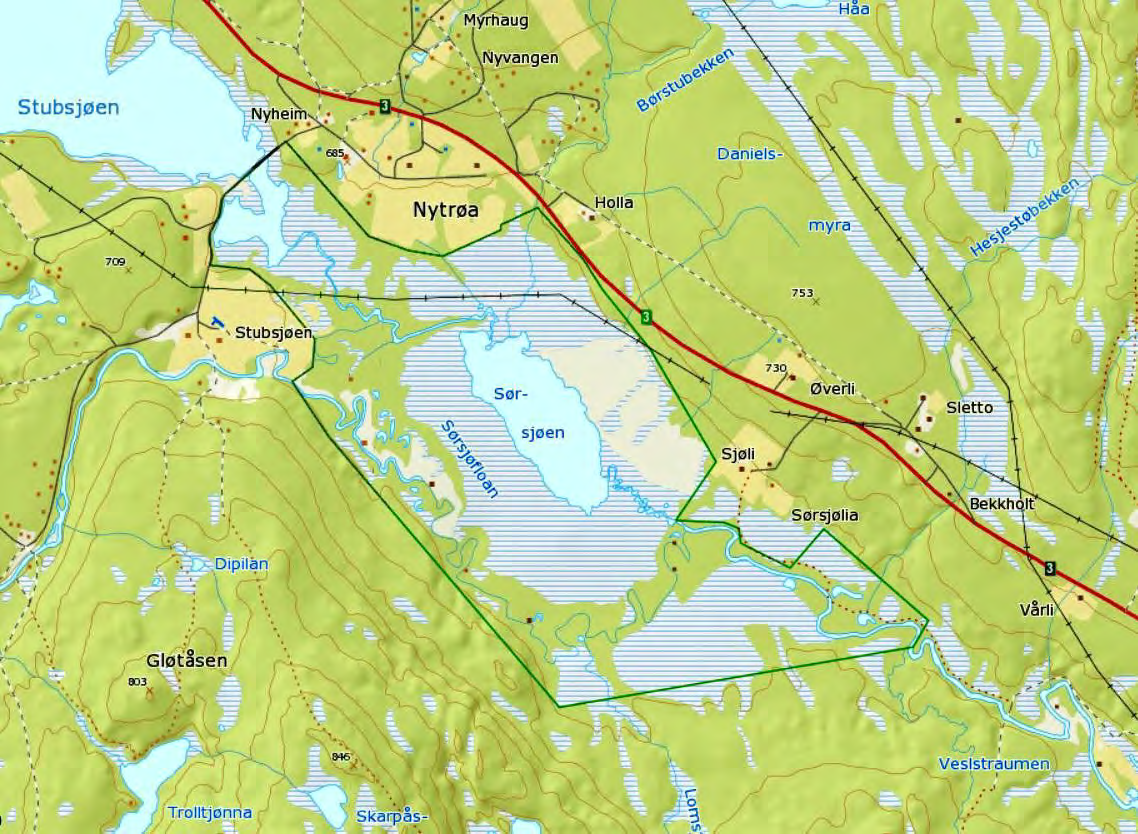 34 Kartgrunnlag: Norgeskart.no Våtmarksfugler Sangsvane Arten er sett alle år 2007-12, det er lagt inn 17 obs. i Artsobservasjoner, av opptil 9 ind.