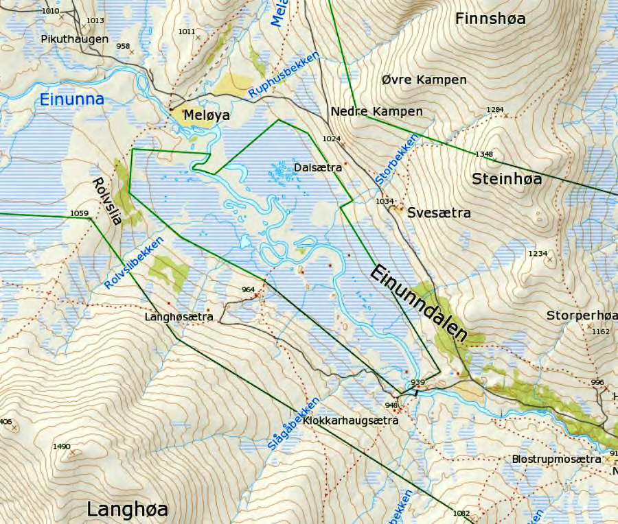 39 Meløyfloen Kartblad 1519 I Einunna Kommune Folldal Areal 5.104 daa Høyde 930-1.030 m o.h. Feltarbeid Jon Bekken 2.-3.6. og 2.-3.7.2006 Andre besøk Jostein Myromslien 6.7.2006 Morten Brandsnes 26.6.2008 Knut Arne Monrad 13.