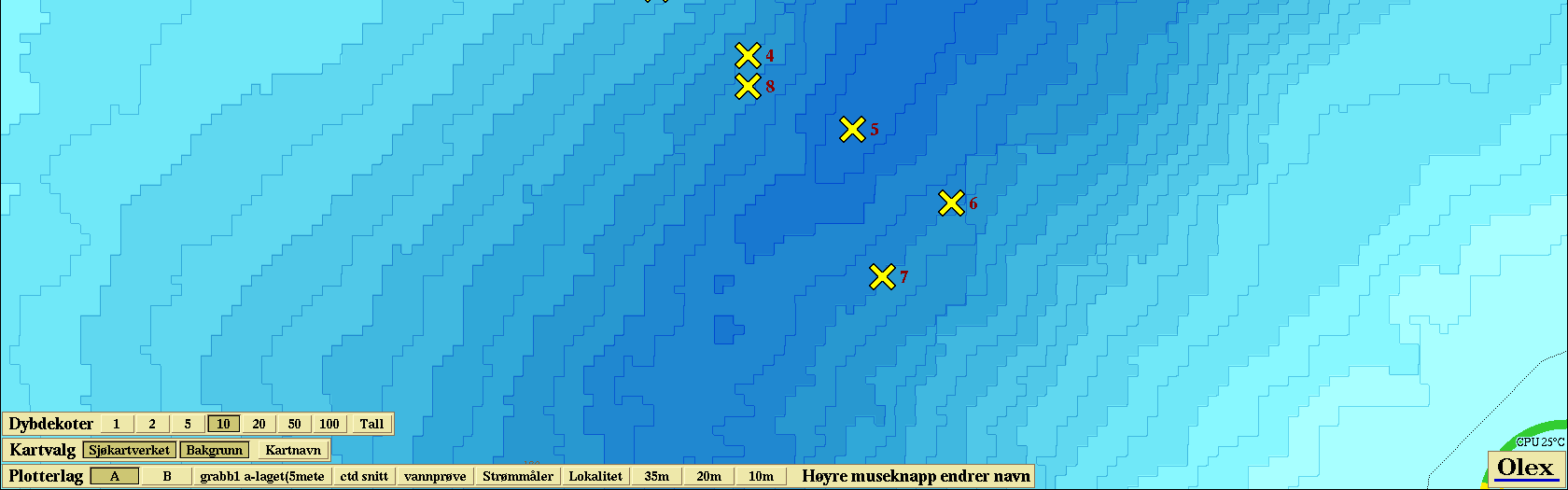 0,55 Ingen prøve 0,50 2,38 0,61 Ingen prøve Ingen prøve 2,16 1,44 1,05 Figur nr. 3. Status til de enkelte prøvetakingsstasjonene. Stasjonene er i samme posisjon som ved tidligere undersøkelser.