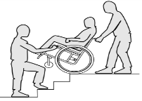 Advarsel: Følg disse trinnene for å hjelpe rullestolbrukeren å komme opp en fortauskant/trappetrinn 1. Stå bak stolen 2. Stå foran kanten og tilt stolen opp slik at forhjulene kommer over kanten 3.