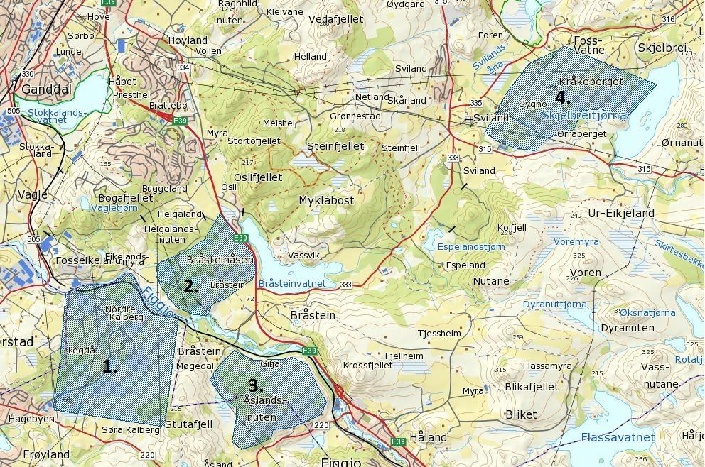 Figur 3-3. Oversikt over kvartærgeologiske lokaliteter med spesiell verdi. Nummerering henviser til tabell. Kilde: http://geo.ngu.no/kart/geologiskarv/ Tabell 3-4.