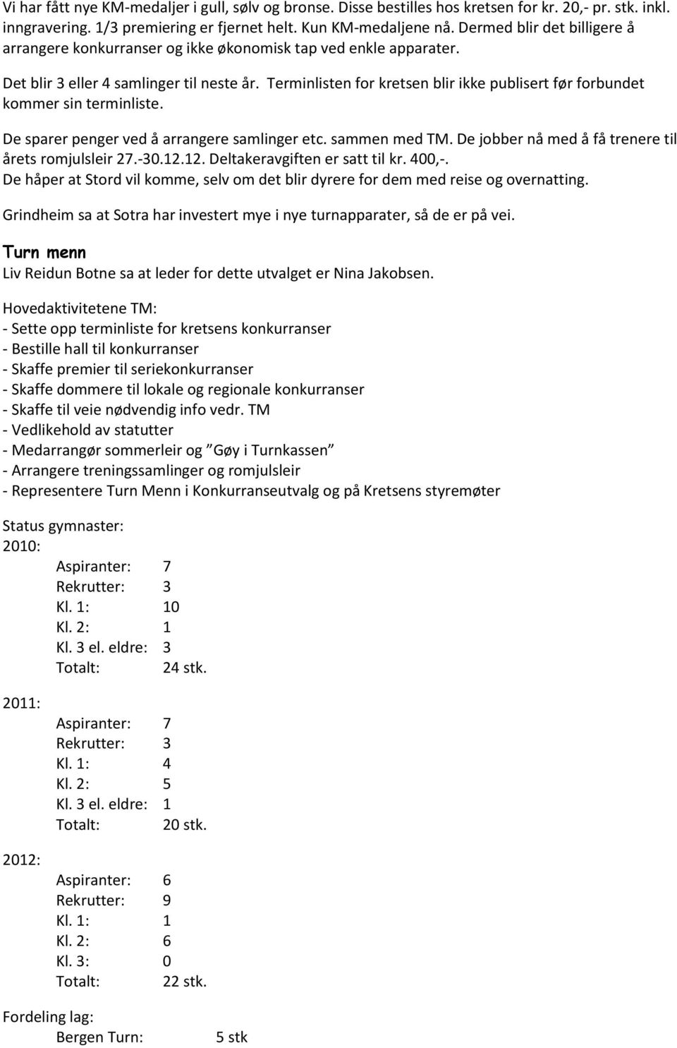 Terminlisten for kretsen blir ikke publisert før forbundet kommer sin terminliste. De sparer penger ved å arrangere samlinger etc. sammen med TM.