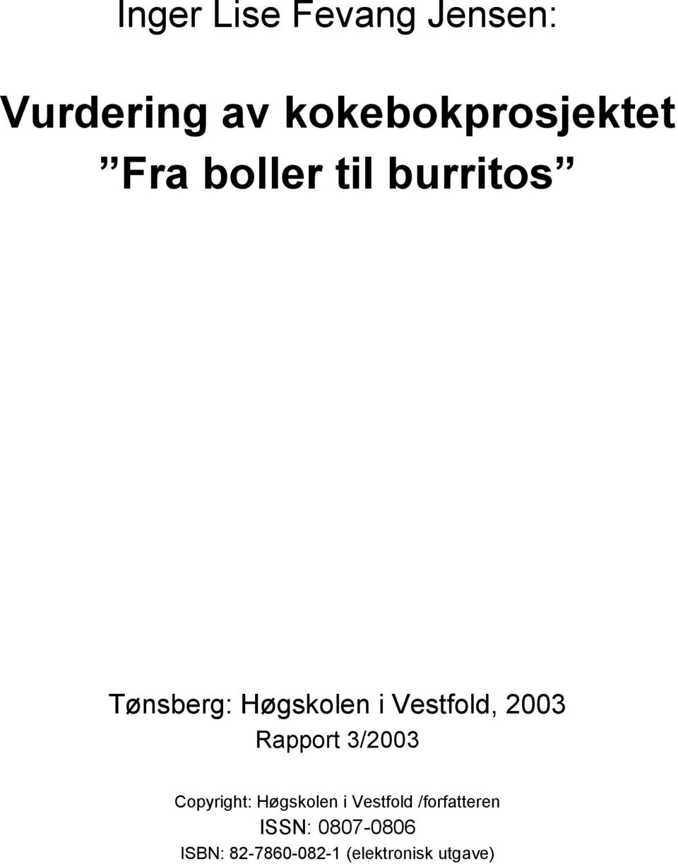 2003 Rapport 3/2003 Copyright: Høgskolen i Vestfold