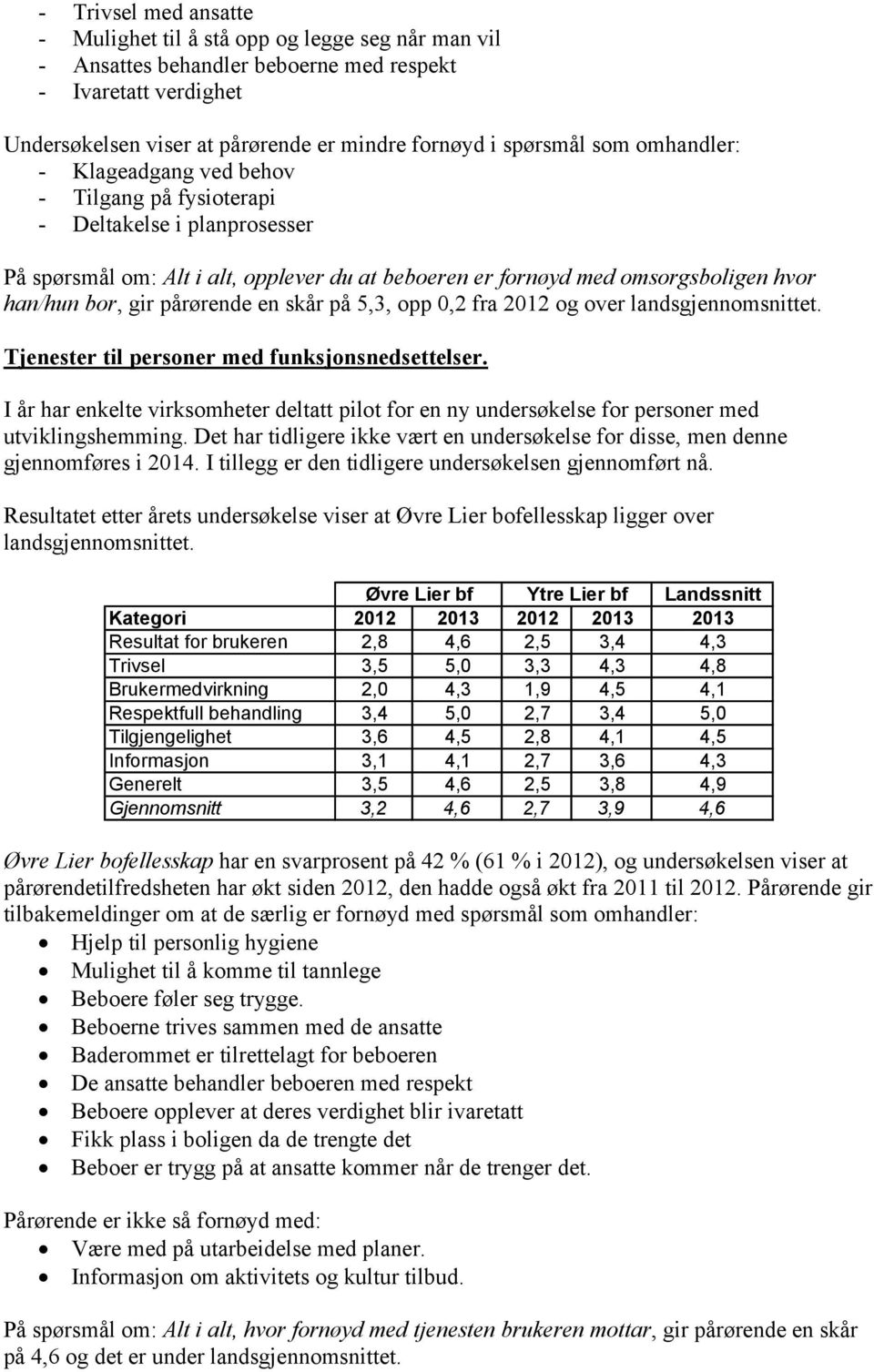 pårørende en skår på 5,3, opp 0,2 fra 2012 og over landsgjennomsnittet. Tjenester til personer med funksjonsnedsettelser.