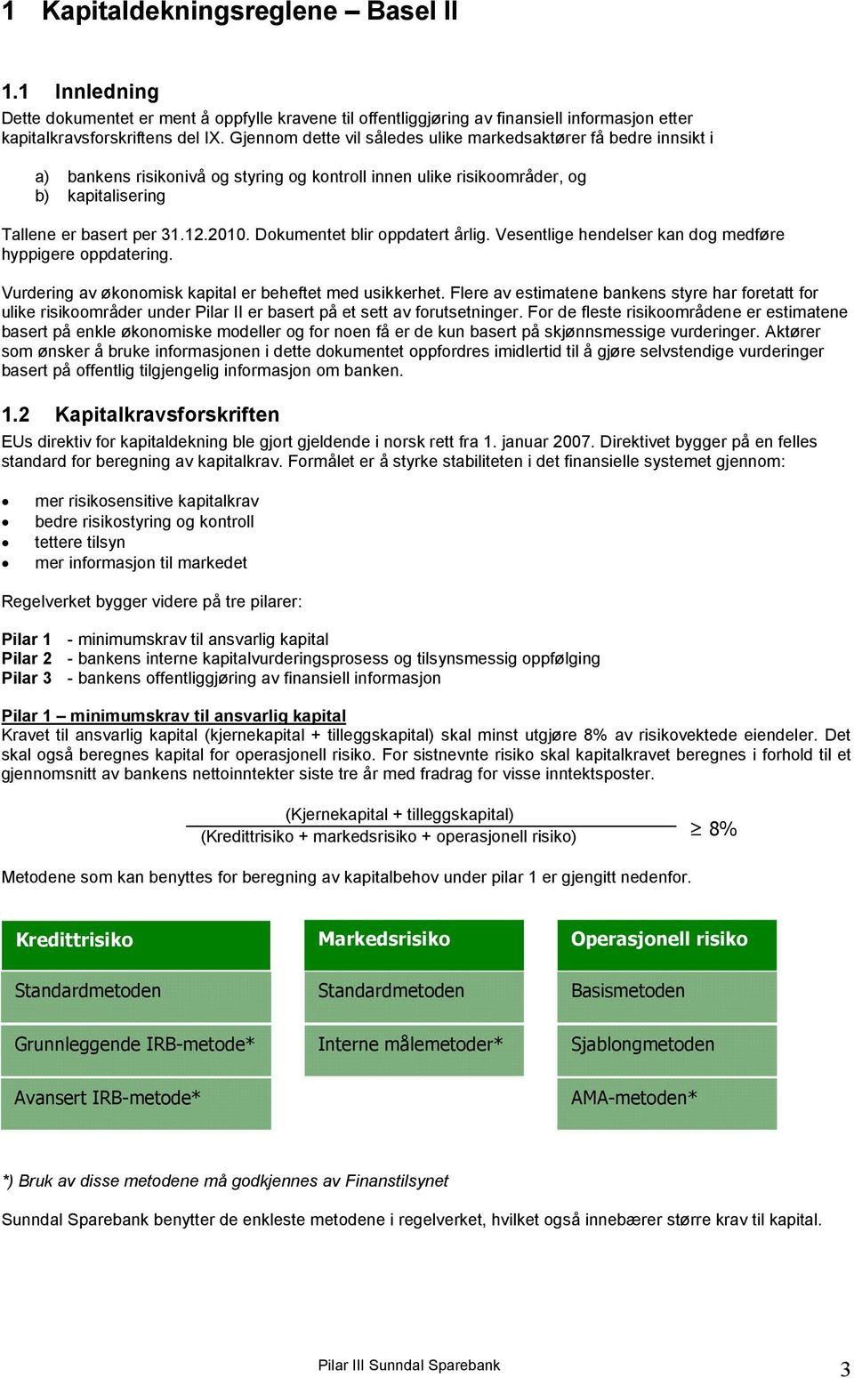 Dokumentet blir oppdatert årlig. Vesentlige hendelser kan dog medføre hyppigere oppdatering. Vurdering av økonomisk kapital er beheftet med usikkerhet.