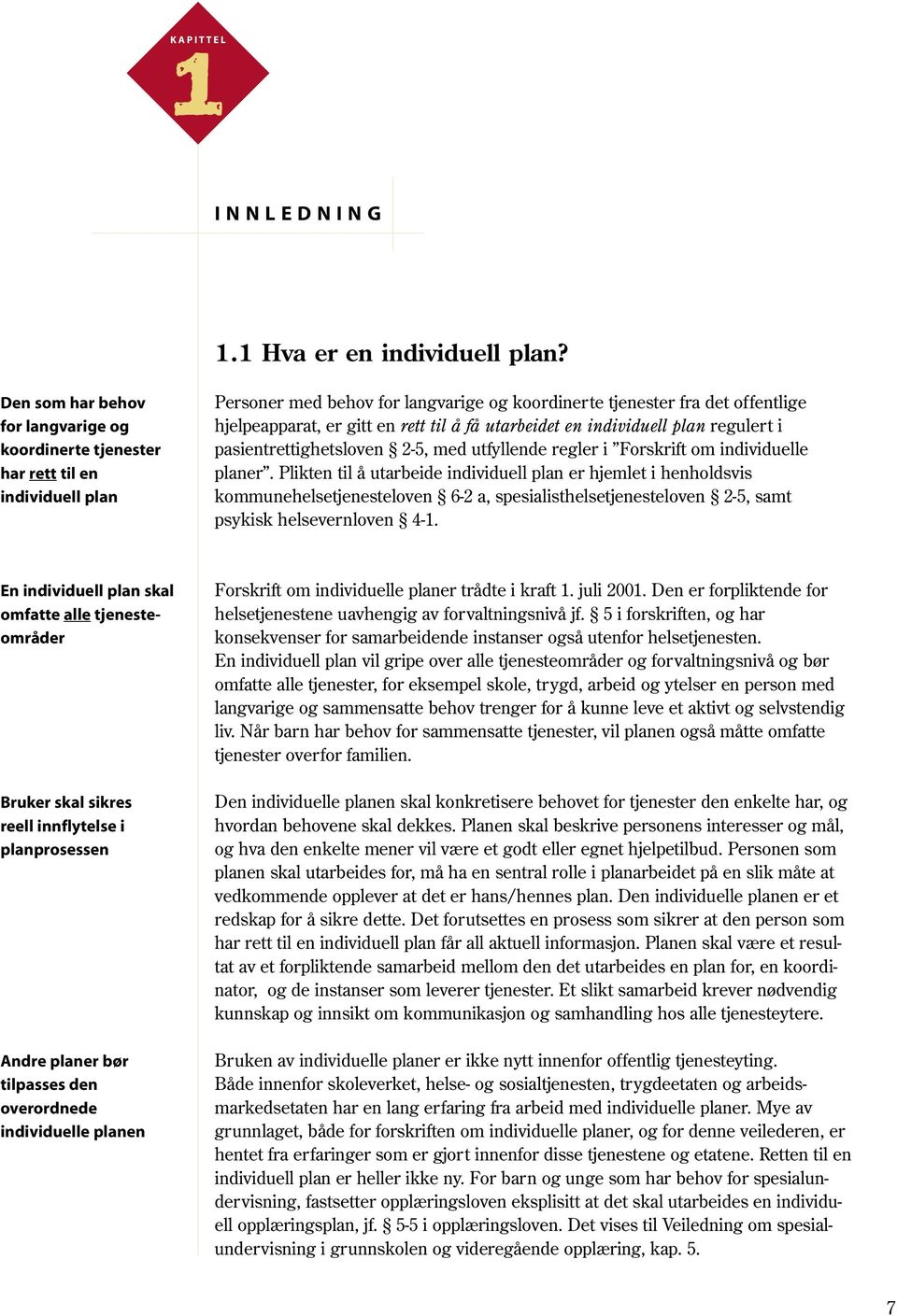 til å få utarbeidet en individuell plan regulert i pasientrettighetsloven 2-5, med utfyllende regler i Forskrift om individuelle planer.