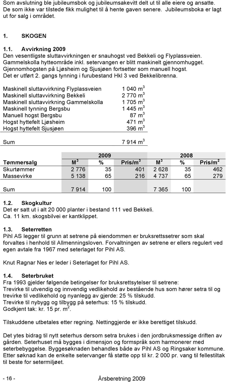 Gjennomhogsten på Ljøsheim og Sjusjøen fortsetter som manuell hogst. Det er utført 2. gangs tynning i furubestand Hkl 3 ved Bekkelibrenna.