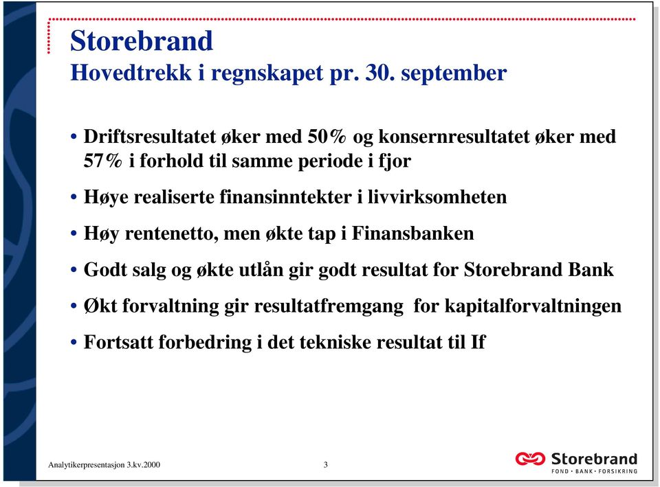 realiserte finansinntekter i livvirksomheten Høy rentenetto, men økte tap i Finansbanken Godt salg og økte utlån