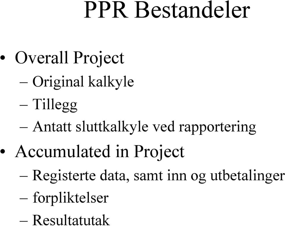 rapportering Accumulated in Project Registerte