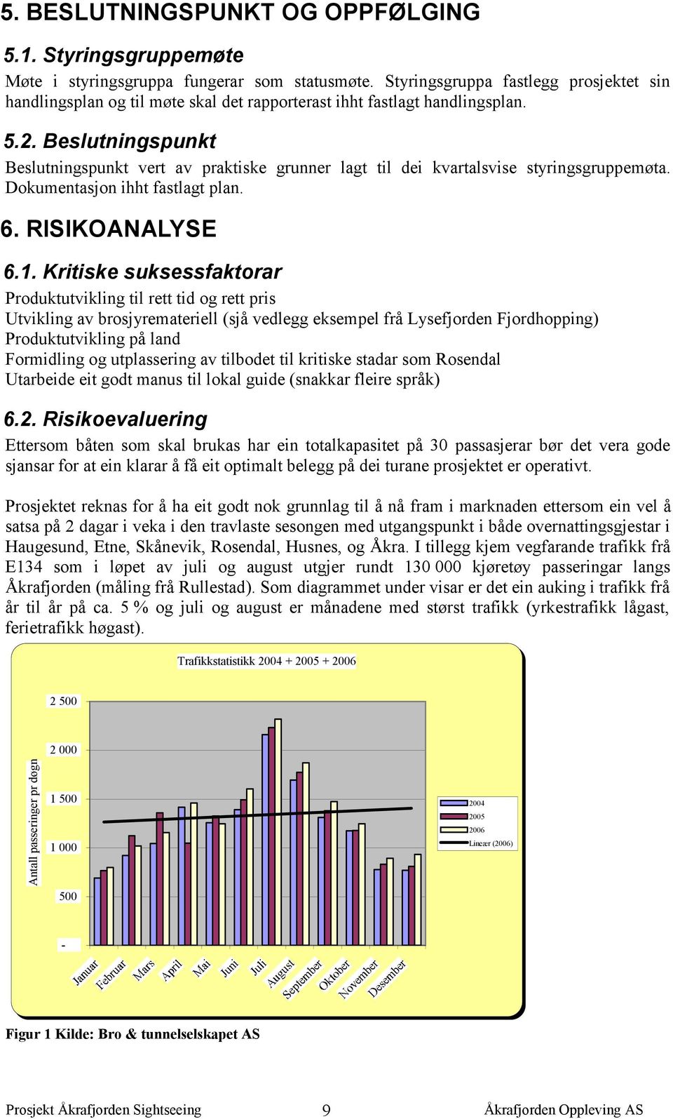 Beslutningspunkt Beslutningspunkt vert av praktiske grunner lagt til dei kvartalsvise styringsgruppemøta. Dokumentasjon ihht fastlagt plan. 6. RISIKOANALYSE 6.1.