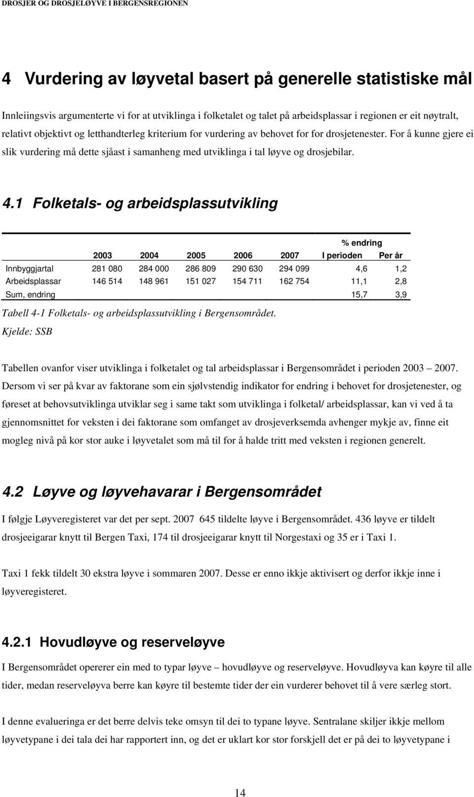 For å kunne gjere ei slik vurdering må dette sjåast i samanheng med utviklinga i tal løyve og drosjebilar. 4.