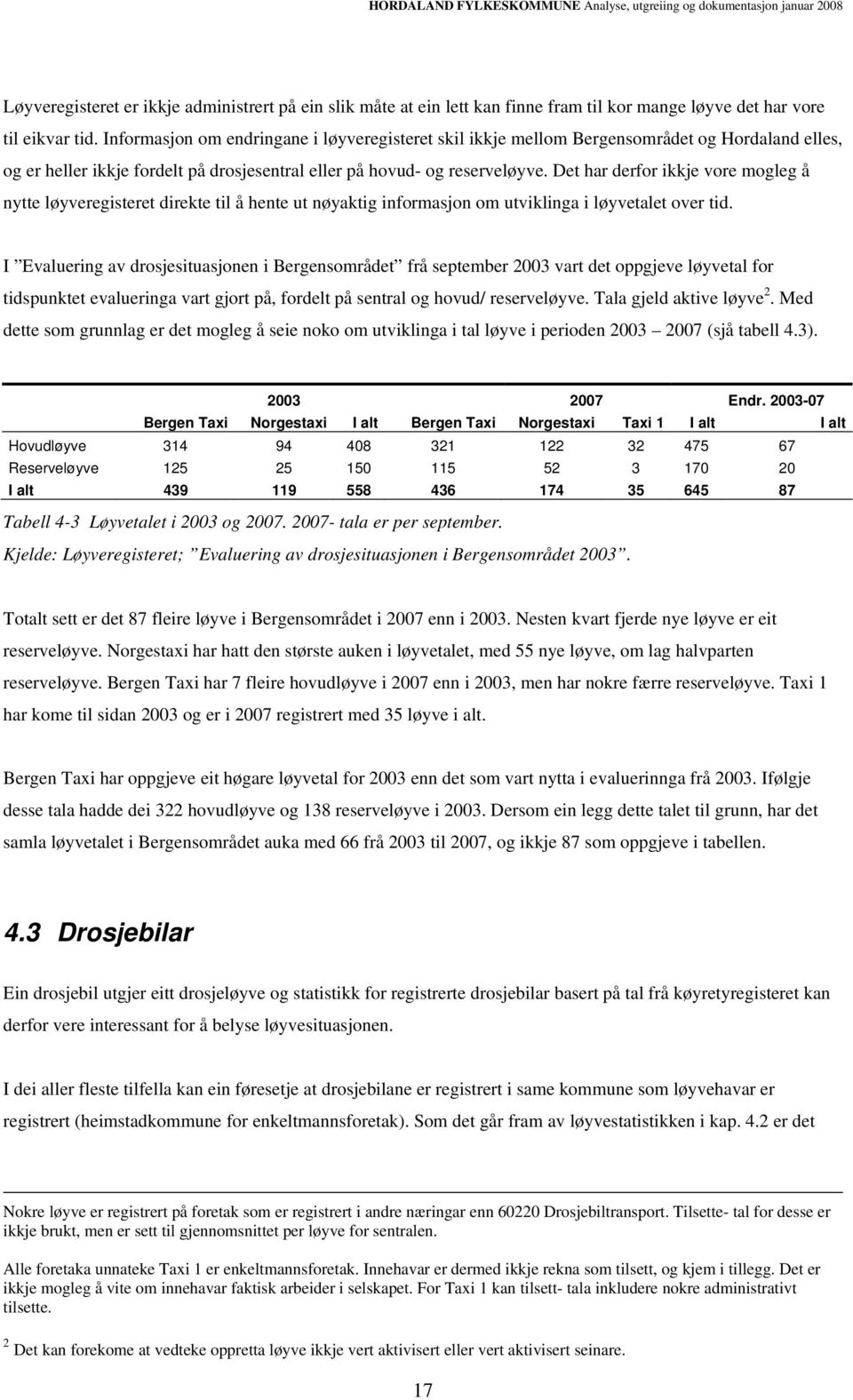 Det har derfor ikkje vore mogleg å nytte løyveregisteret direkte til å hente ut nøyaktig informasjon om utviklinga i løyvetalet over tid.