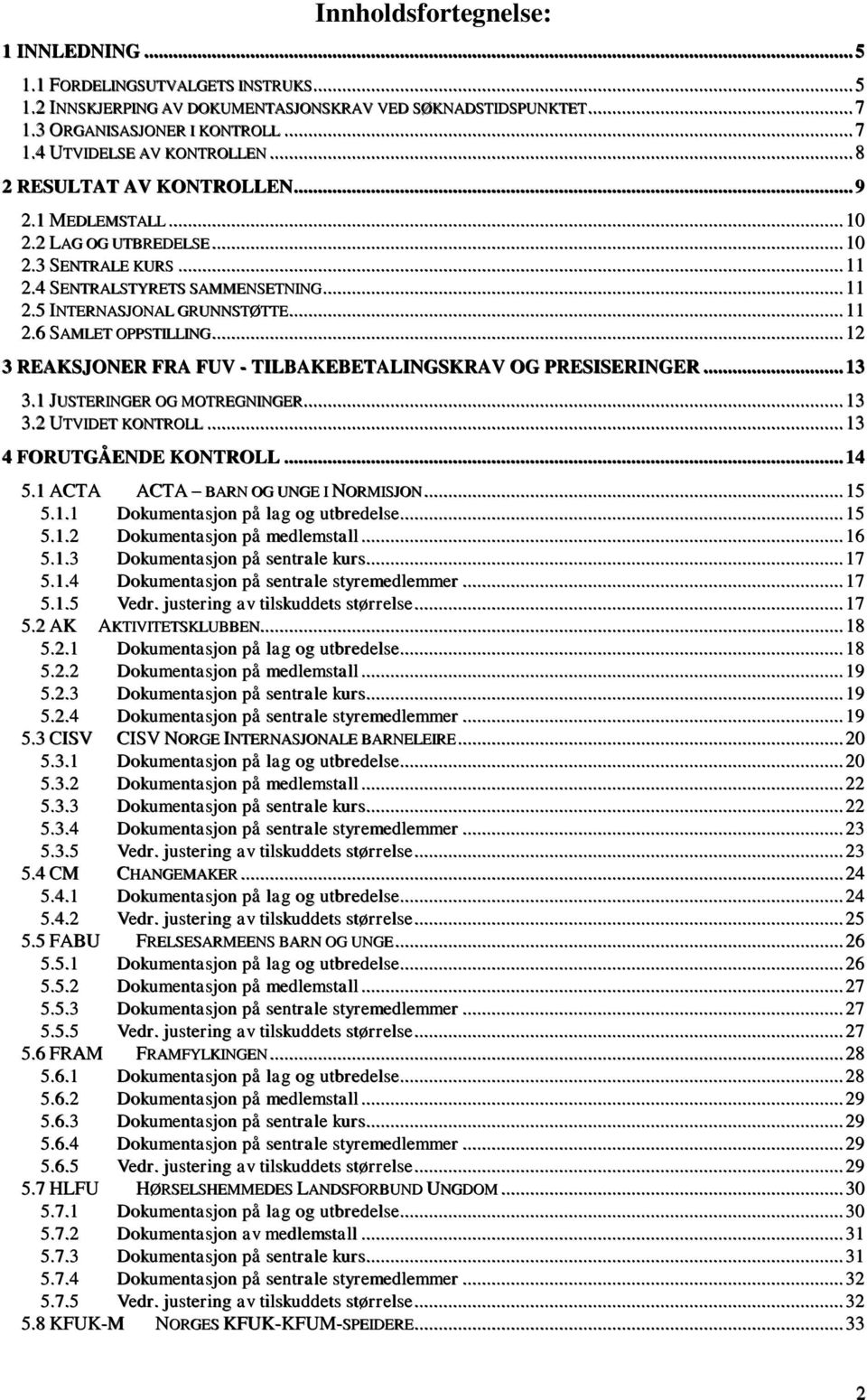 .. 12 3 REAKSJONER FRA FUV - TILBAKEBETALINGSKRAV OG PRESISERINGER... 13 3.1 JUSTERINGER OG MOTREGNINGER... 13 3.2 UTVIDET KONTROLL... 13 4 FORUTGÅENDE KONTROLL... 14 5.