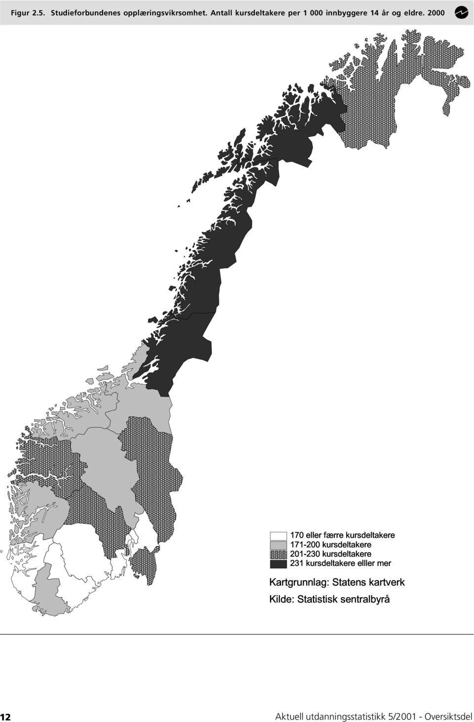 2000 170 eller færre kursdeltakere 171-200 kursdeltakere 201-230 kursdeltakere 231