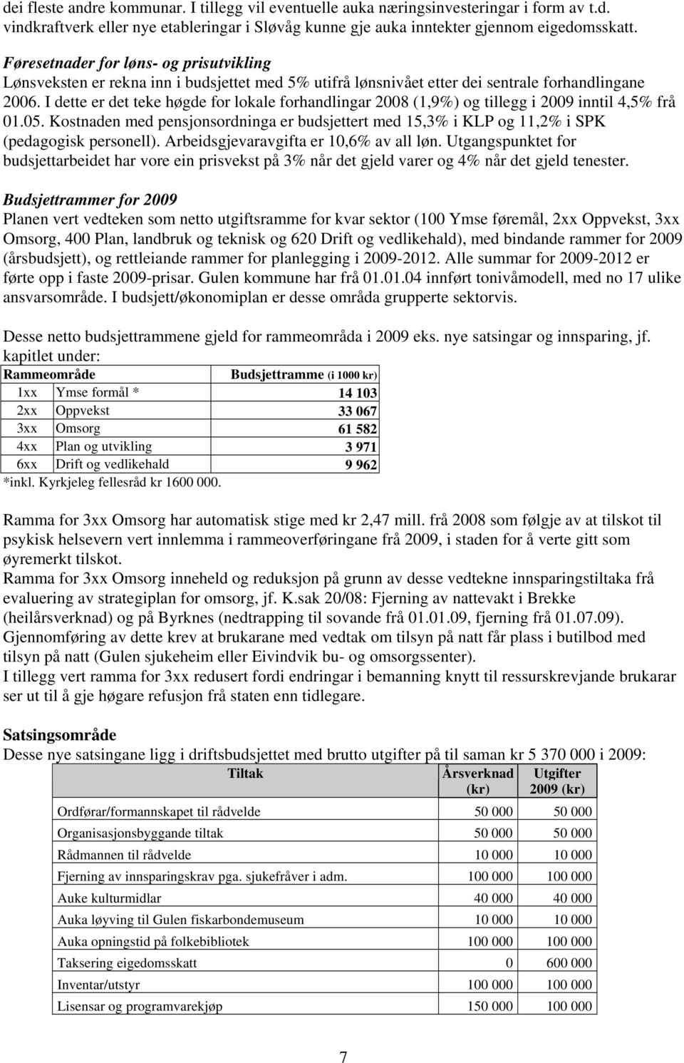 I dette er det teke høgde for lokale forhandlingar 2008 (1,9%) og tillegg i 2009 inntil 4,5% frå 01.05.