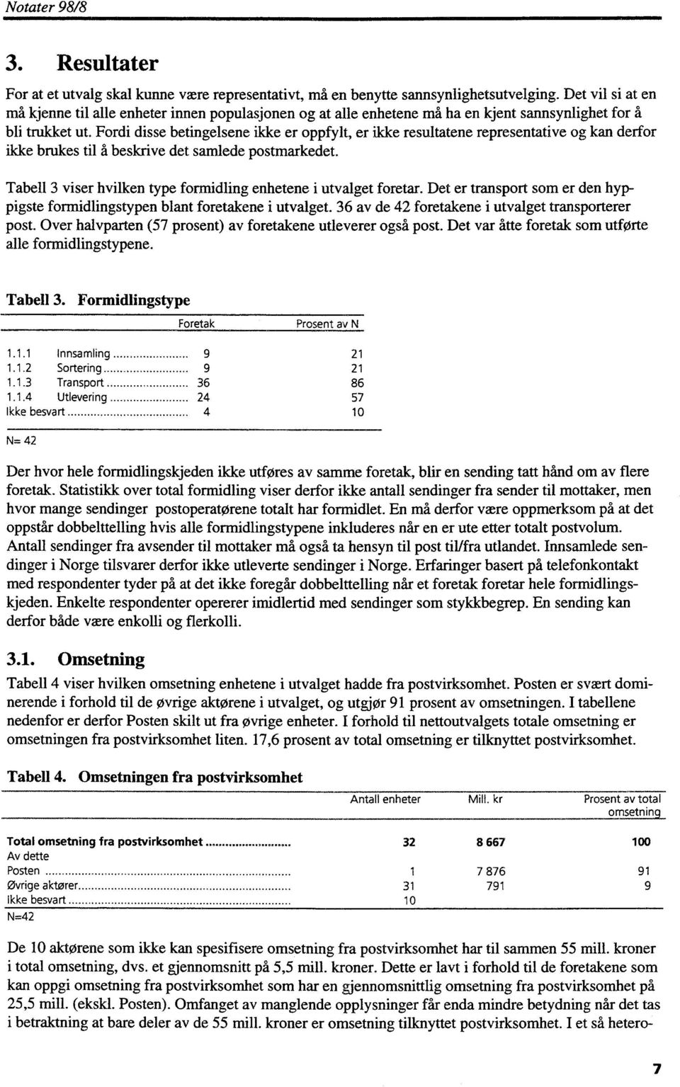 Fordi disse betingelsene ikke er oppfylt, er ikke resultatene representative og kan derfor ikke brukes til å beskrive det samlede postmarkedet.