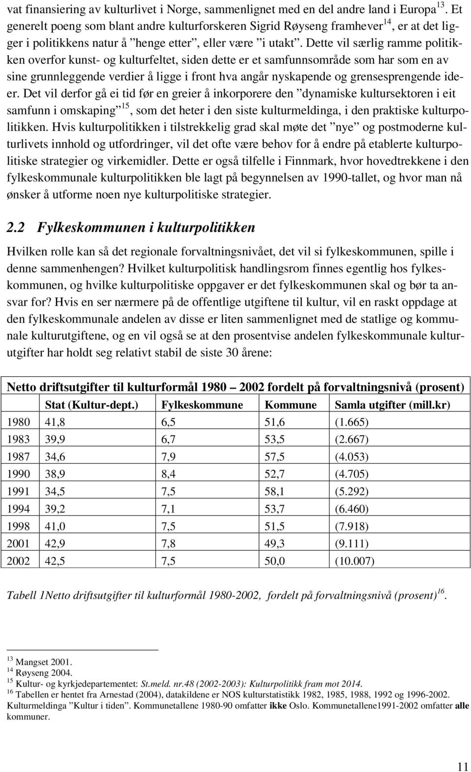 Dette vil særlig ramme politikken overfor kunst- og kulturfeltet, siden dette er et samfunnsområde som har som en av sine grunnleggende verdier å ligge i front hva angår nyskapende og