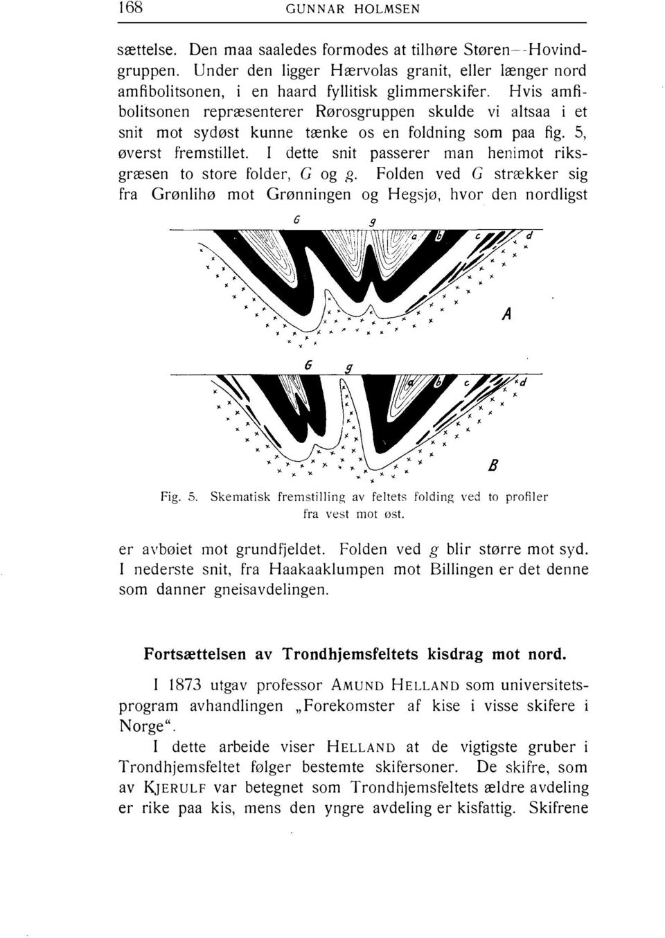 I dette snit passerer man henimot riksgræsen to store folder, G og p,. Folden ved C strækker sig fra Grønlihø mot Grønningen og Hegsjø, hvor den nordligst 6 Fig..S.