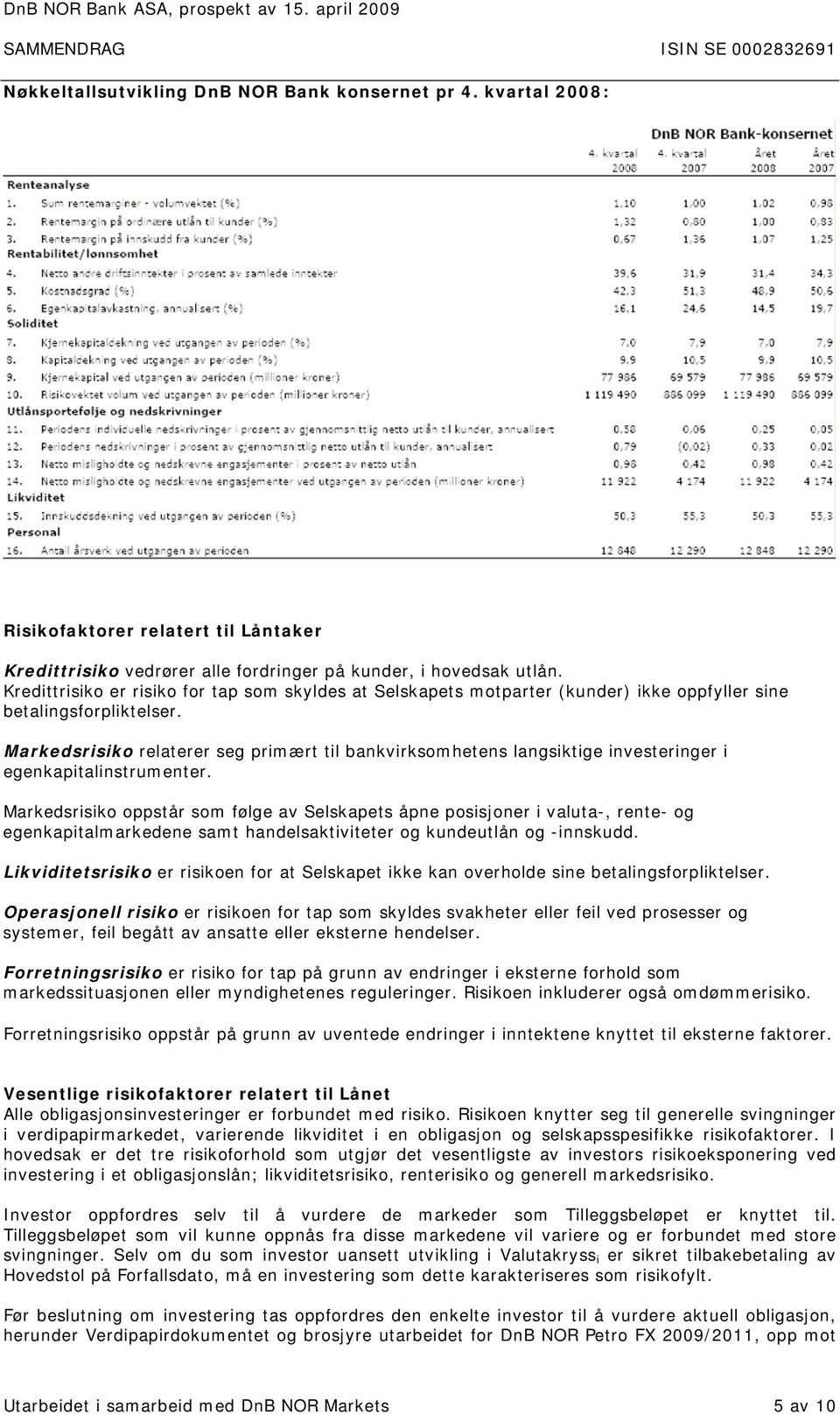 Markedsrisiko relaterer seg primært til bankvirksomhetens langsiktige investeringer i egenkapitalinstrumenter.