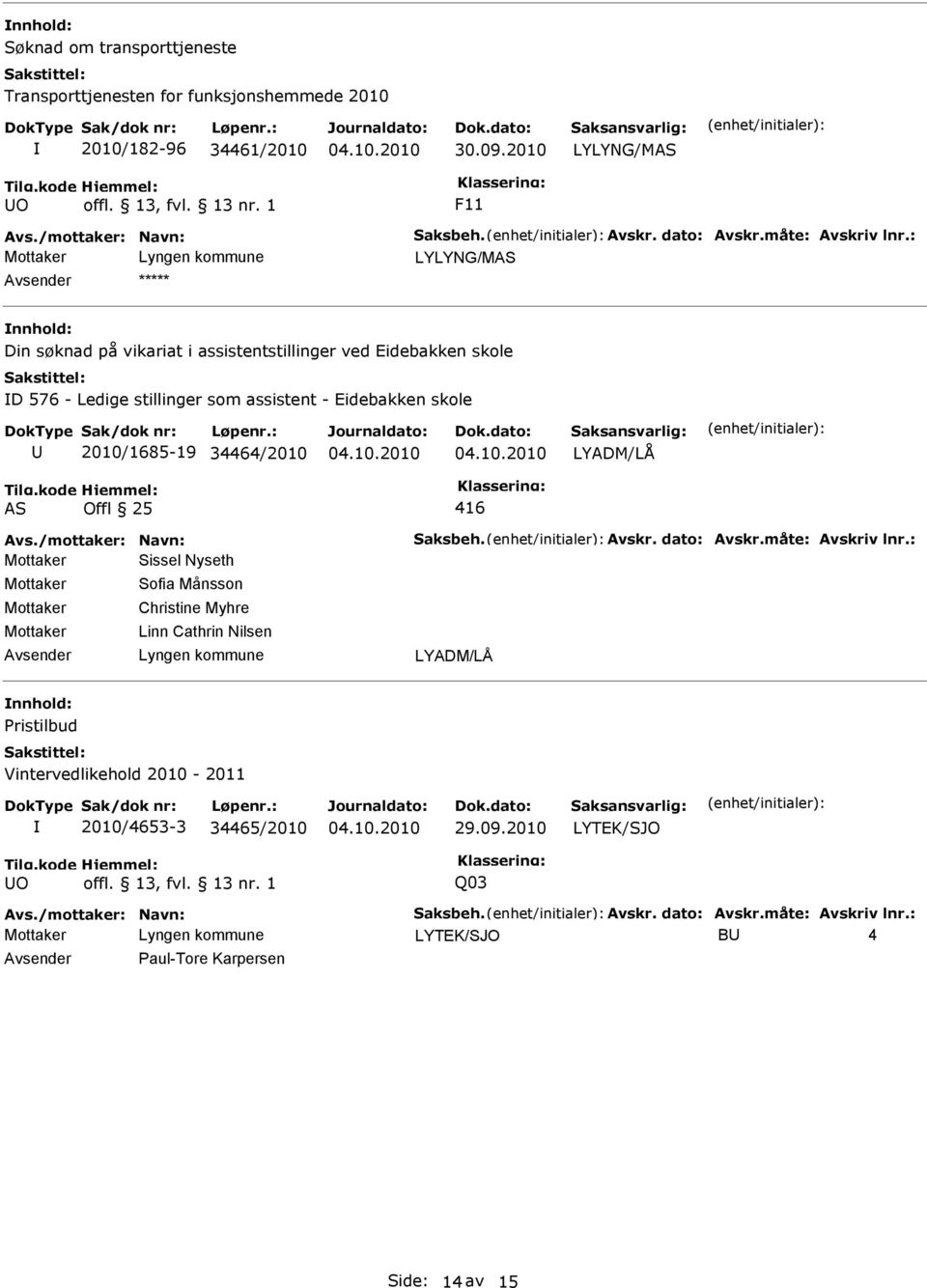 Eidebakken skole 2010/1685-19 34464/2010 AS Offl 25 416 Sissel Nyseth Sofia Månsson Christine Myhre Linn Cathrin Nilsen ristilbud