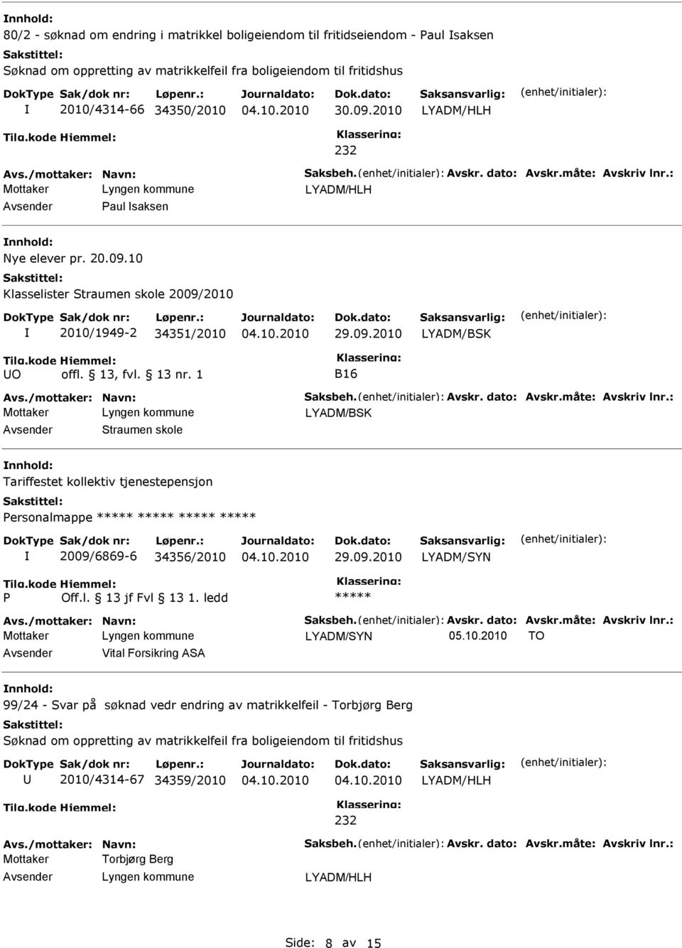 1 B16 Straumen skole Tariffestet kollektiv tjenestepensjon ersonalmappe 2009/6869-6 34356/2010 