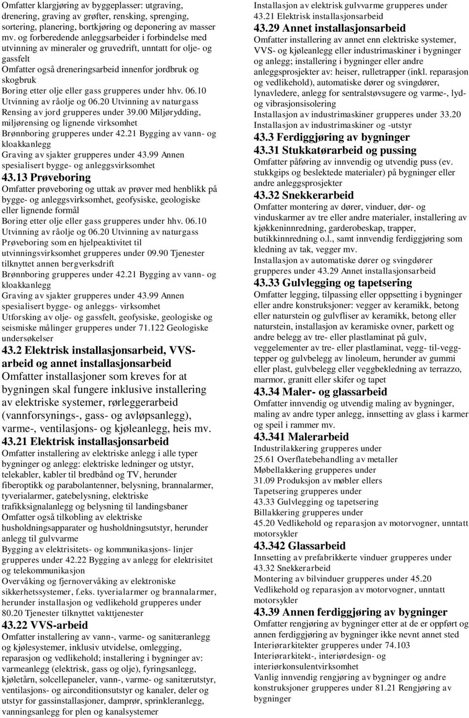 eller gass grupperes under hhv. 06.10 Utvinning av råolje og 06.20 Utvinning av naturgass Rensing av jord grupperes under 39.