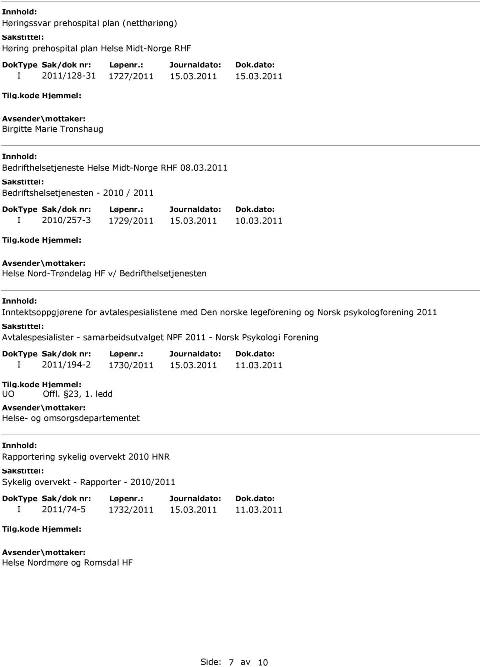 2011 Helse Nord-Trøndelag HF v/ Bedrifthelsetjenesten nntektsoppgjørene for avtalespesialistene med Den norske legeforening og Norsk psykologforening 2011 Avtalespesialister -