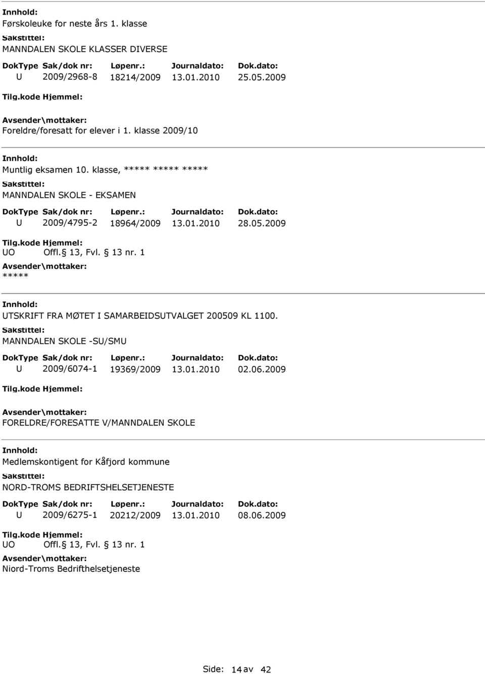 klasse, MANNDALN SKOL - KSAMN O 2009/4795-2 18964/2009 28.05.2009 TSKRFT FRA MØTT SAMARBDSTVALGT 200509 KL 1100.