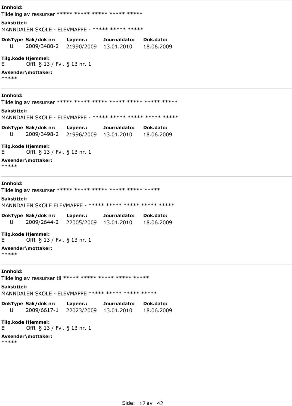 2009 Tildeling av ressurser MANNDALN SKOL LVMAPP - 2009/2644-2 22005/2009 18.06.