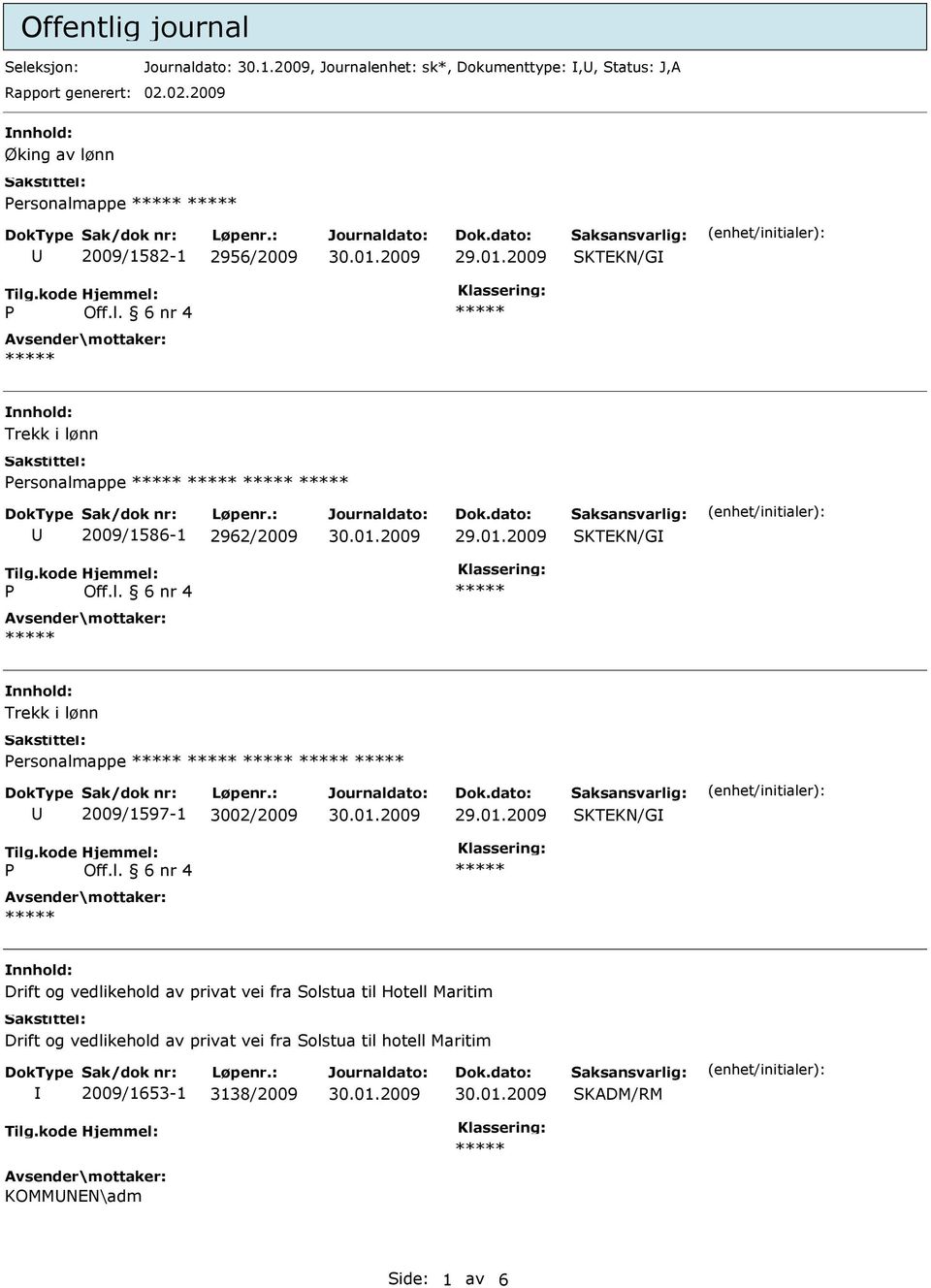 l. 6 nr 4 nnhold: Trekk i lønn ersonalmappe U 2009/1597-1 3002/2009 SKTEKN/G Off.l. 6 nr 4 nnhold: Drift og