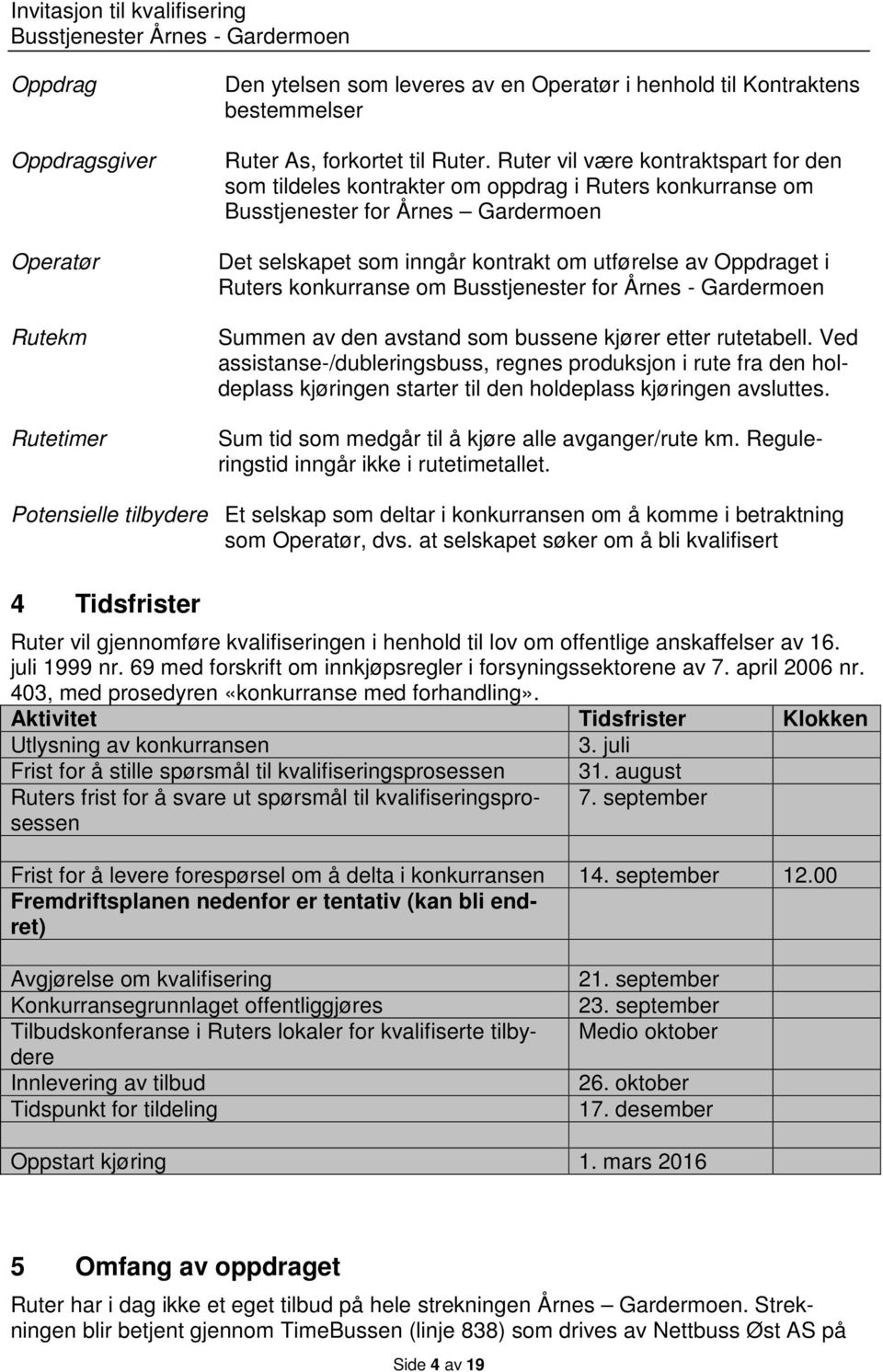 konkurranse om Busstjenester for Årnes - Gardermoen Summen av den avstand som bussene kjører etter rutetabell.