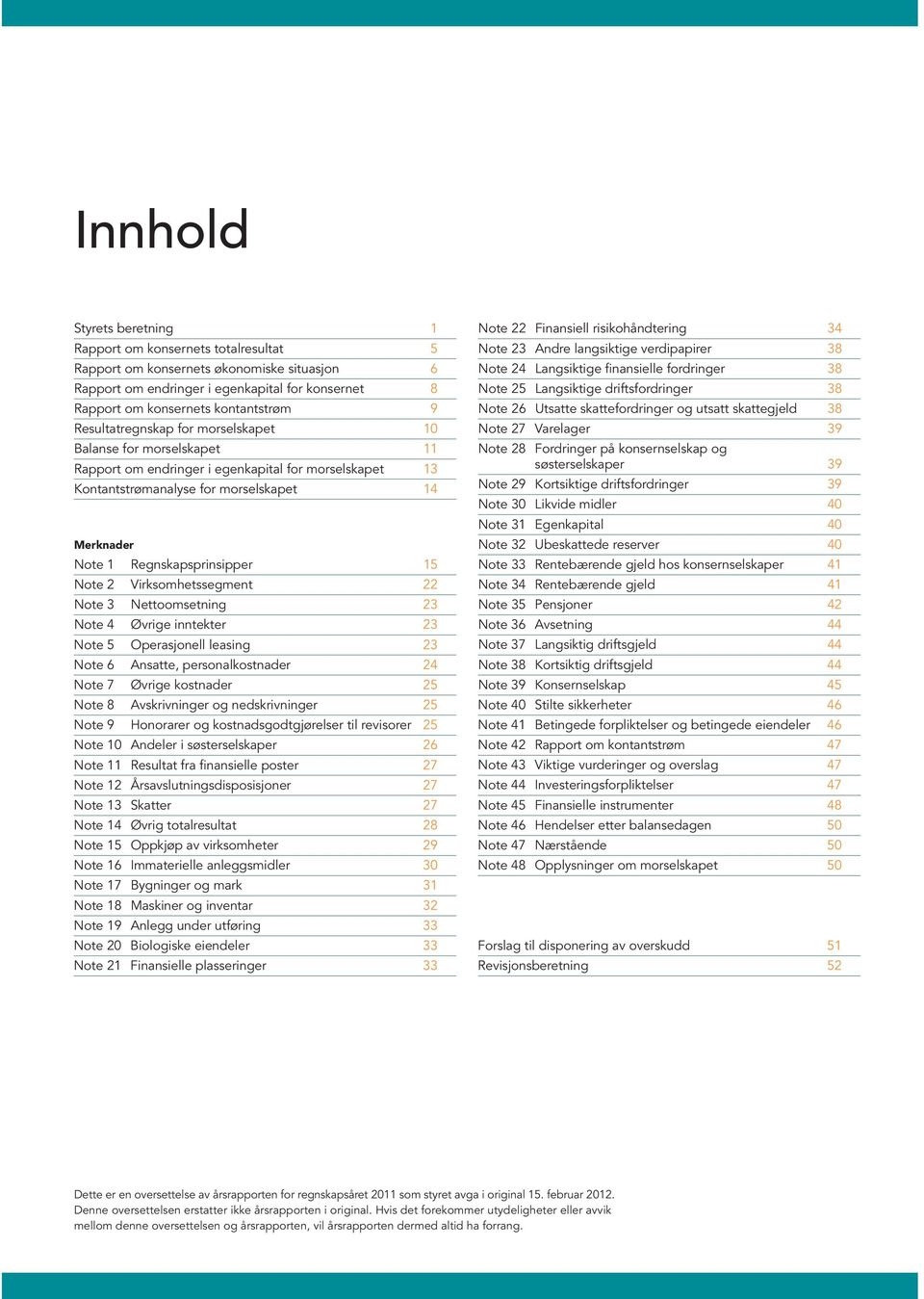 Note 2 Virksomhetssegment 22 Note 3 Nettoomsetning 23 Note 4 Øvrige inntekter 23 Note 5 Operasjonell leasing 23 Note 6 Ansatte, personalkostnader 24 Note 7 Øvrige kostnader 25 Note 8 Avskrivninger og