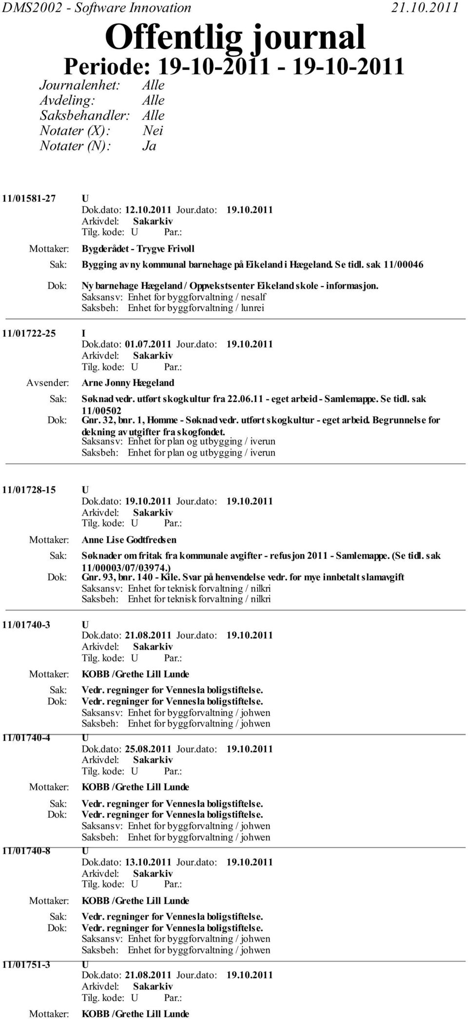 kommunal barnehage på Eikeland i Hægeland. Se tidl. sak 11/00046 Ny barnehage Hægeland / Oppvekstsenter Eikeland skole - informasjon.