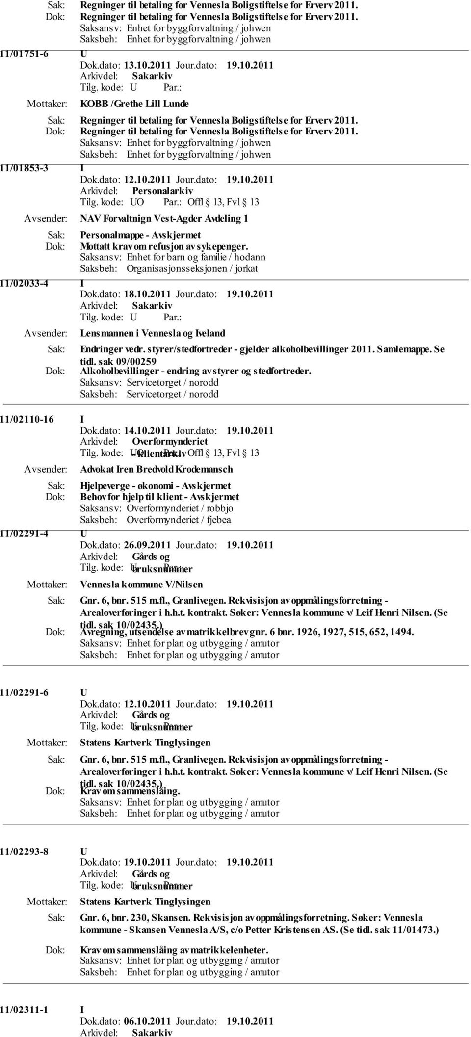 kode: UO Offl 13, Fvl 13 NAV Forvaltnign Vest-Agder Avdeling 1 Personalmappe - Mottatt krav om refusjon av sykepenger.