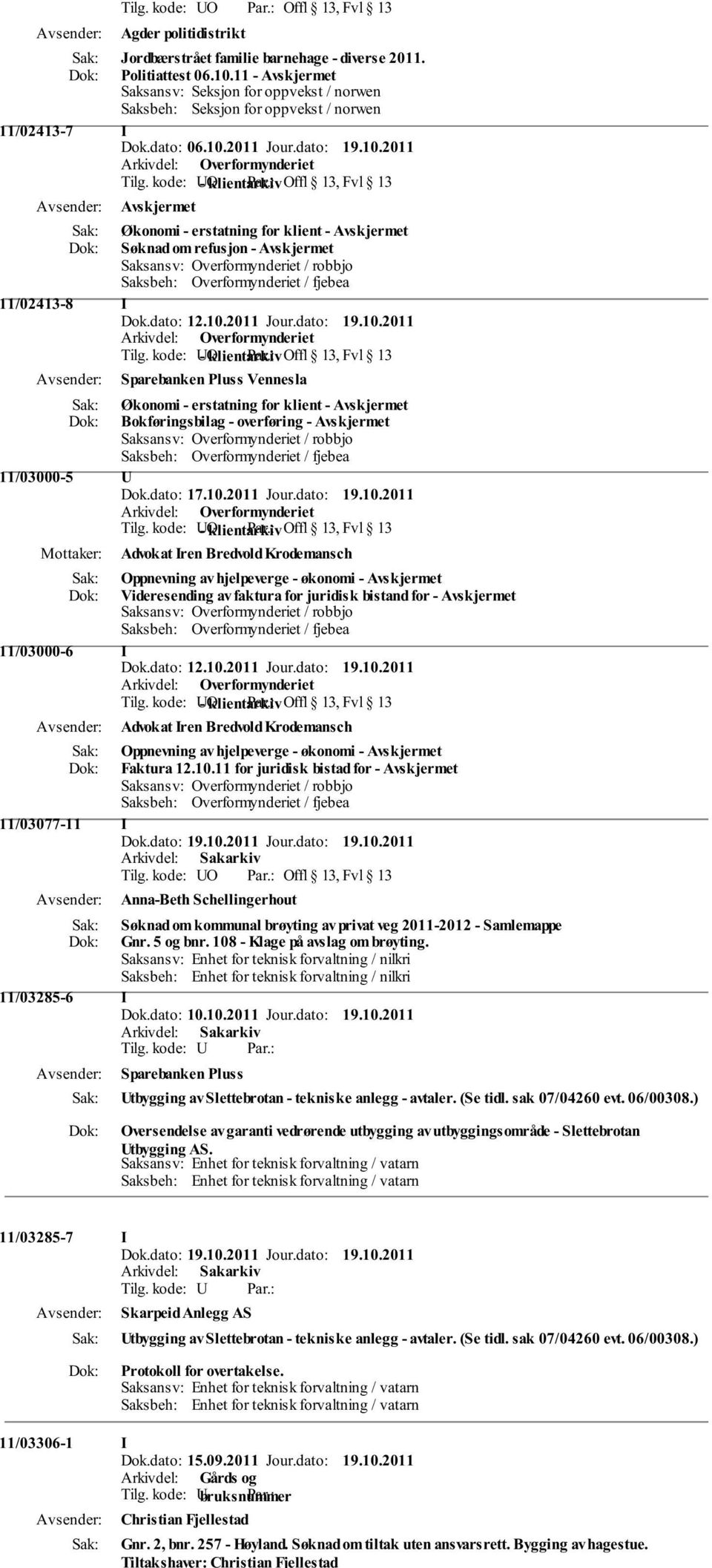 kode: UO - klientarkiv Offl 13, Fvl 13 Økonomi - erstatning for klient - Søknad om refusjon - 11/02413-8 I Tilg.