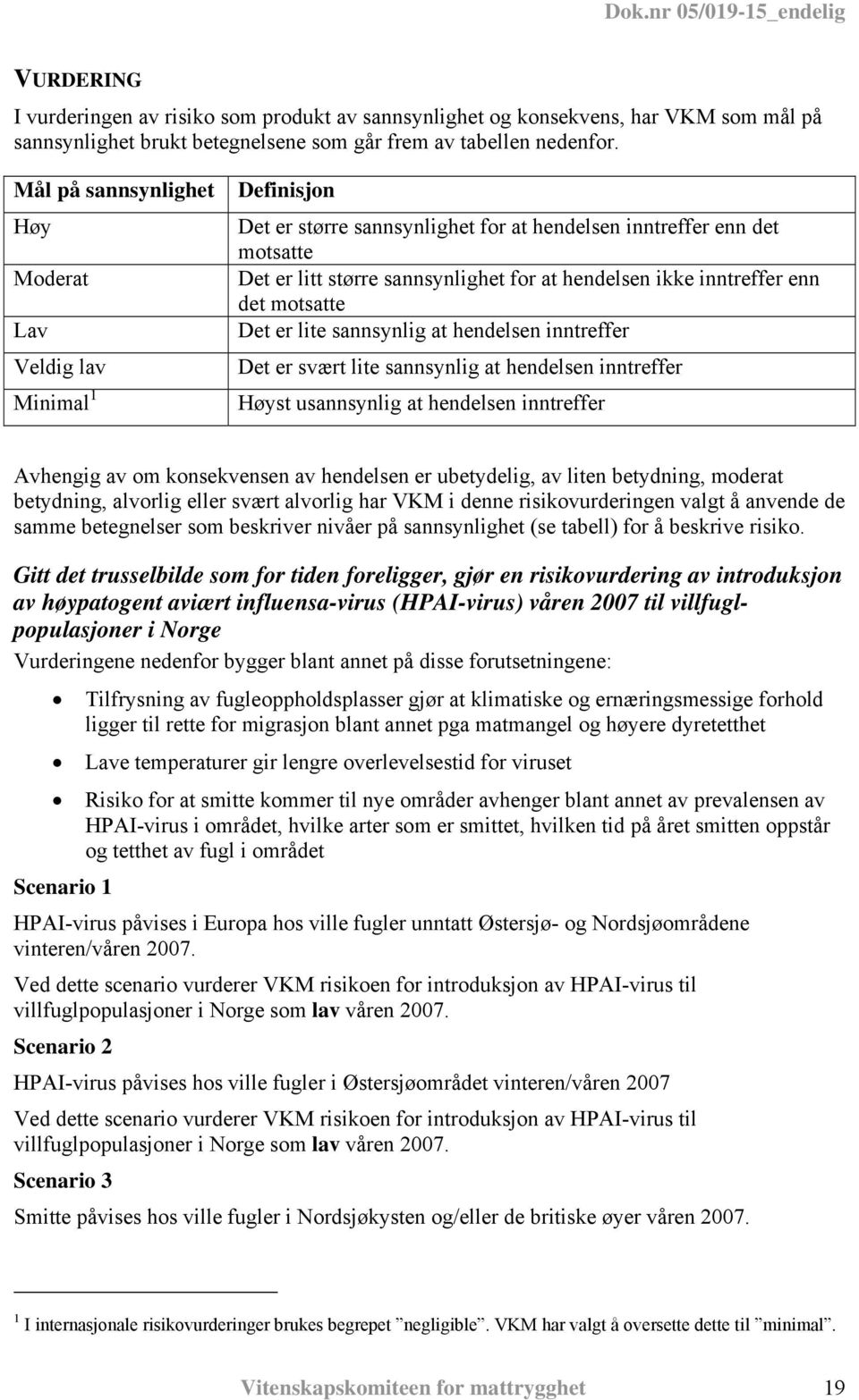 inntreffer enn det motsatte Det er lite sannsynlig at hendelsen inntreffer Det er svært lite sannsynlig at hendelsen inntreffer Høyst usannsynlig at hendelsen inntreffer Avhengig av om konsekvensen