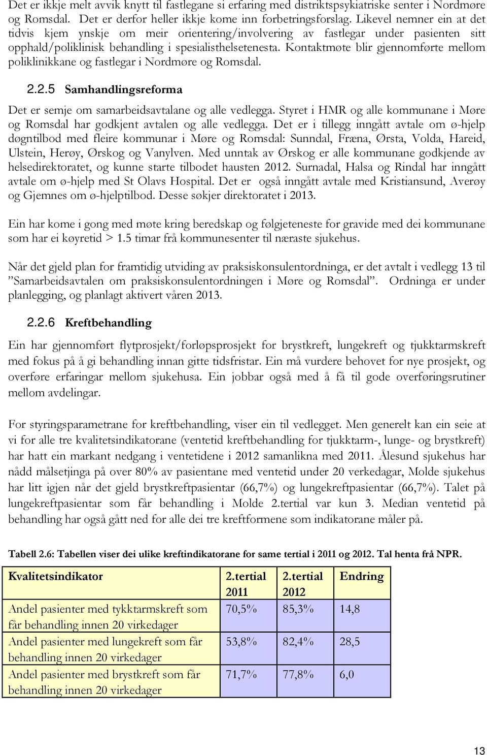 Kontaktmøte blir gjennomførte mellom poliklinikkane og fastlegar i Nordmøre og Romsdal. 2.2.5 Samhandlingsreforma Det er semje om samarbeidsavtalane og alle vedlegga.