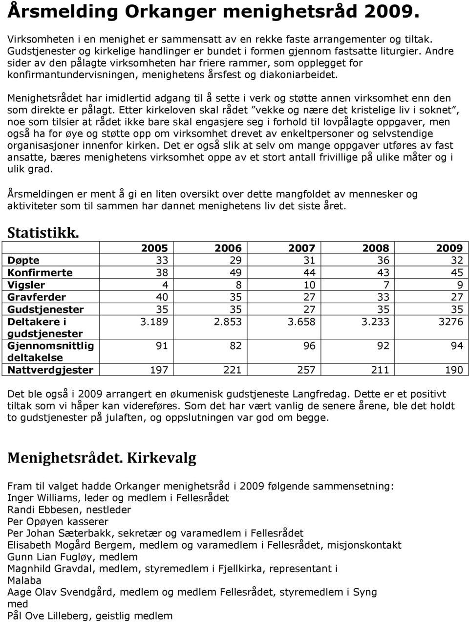 Andre sider av den pålagte virksomheten har friere rammer, som opplegget for konfirmantundervisningen, menighetens årsfest og diakoniarbeidet.