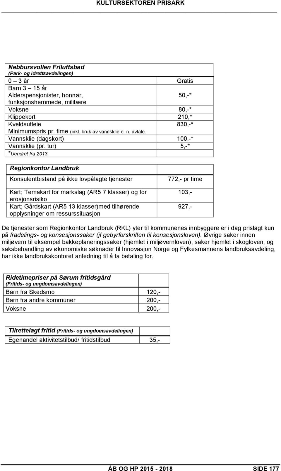 tur) 5,-* *Uendret fra 2013 Regionkontor Landbruk Konsulentbistand på ikke lovpålagte tjenester Kart; Temakart for markslag (AR5 7 klasser) og for erosjonsrisiko Kart; Gårdskart (AR5 13 klasser)med